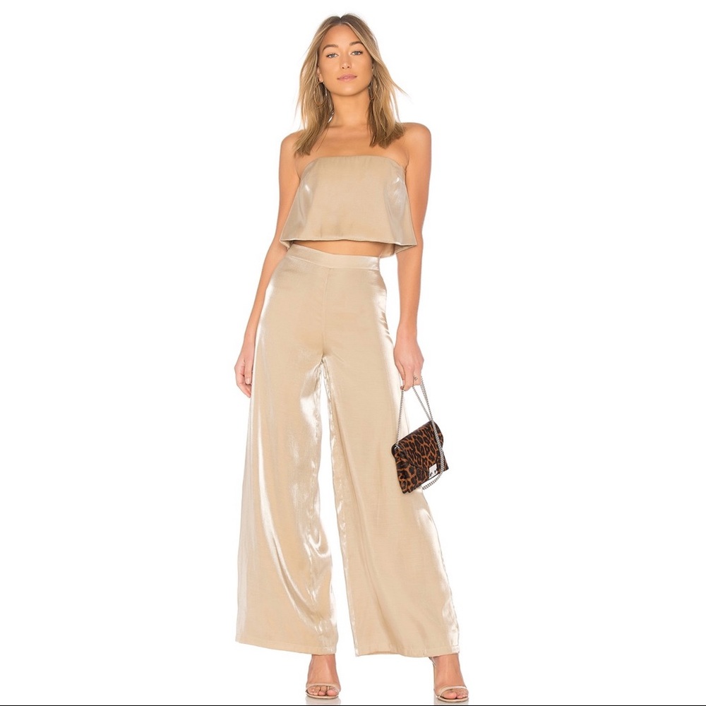 NWT REVOLVE gold Zoey wide leg pants L